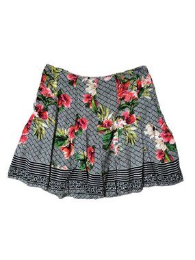 White House Black Market Floral Mix Print Lined Microfiber Flare Skirt Size 10